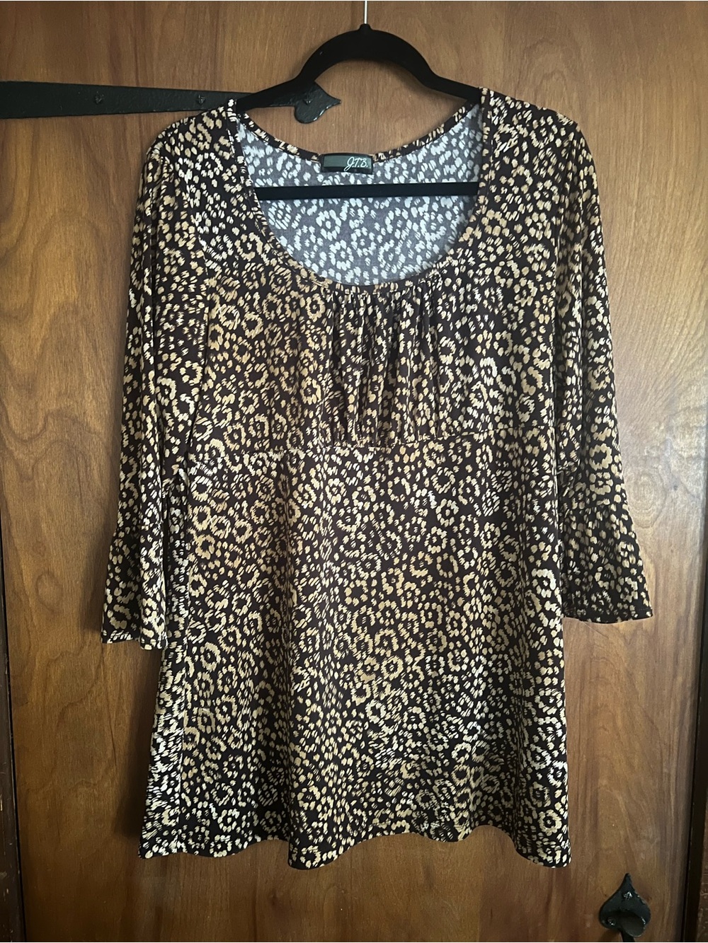 Scoop Neck Animal-Print Tunic Top - Brown/Cream